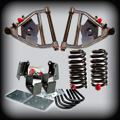 1968-1972 C-10 Complete Lowering Kit 5 inch front / 5 inch rear (2.25″ wide leaf springs & front drum brakes) (Shocks Included)